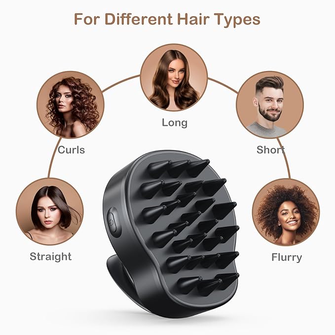 Electric Scalp Massager Hair Growth Brush with Soft Silicone Bristles,Head Scalp Massager for Relax,3-Level Vibration,IPX6 Waterproof for Hair Growth & Dandruff Removal Mothers Day Gifts(Black)-Velvo Beauty