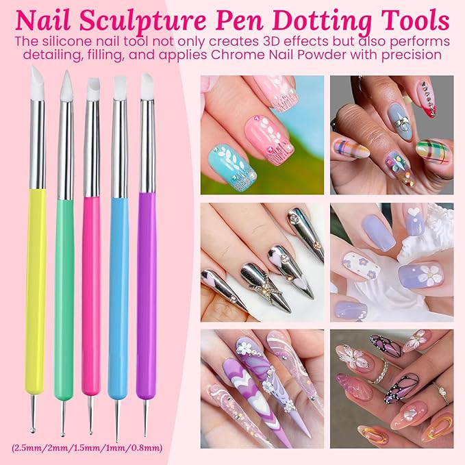 39 PCS Nail Art Brushes Set,Nail Art 3D Sculpting Pen Dotting Tools,Ombre Silicone Brush,Liner Brushes,Acrylic Brushes,Nail Art Palette with Gel Mixing Rod,Nail Design Kit for Home Diy & Salon-Velvo Beauty