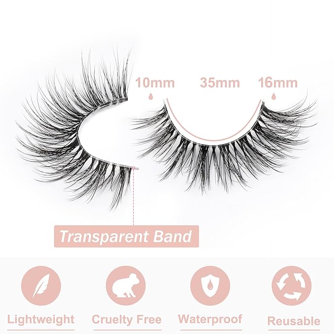 False Eyelashes with Clear Band Faux Mink Lashes Natural Look 3D Volume Wispy Fake Lashes Pack by Kiromiro 7 Pairs-Velvo Beauty
