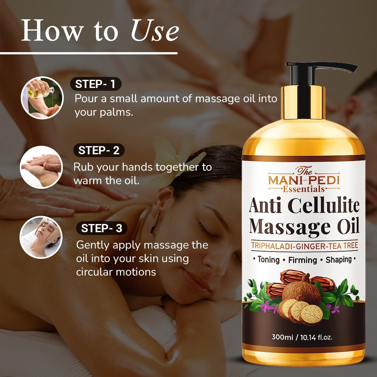 Anti Cellulite Massage Oil with Ginger Oil, Tea-Tree Oil & Natural Herbs for Toning, Firming & Shaping. 100% Natural Ingredients, Non-Sticky Texture - 10 Fl Oz-Velvo Beauty