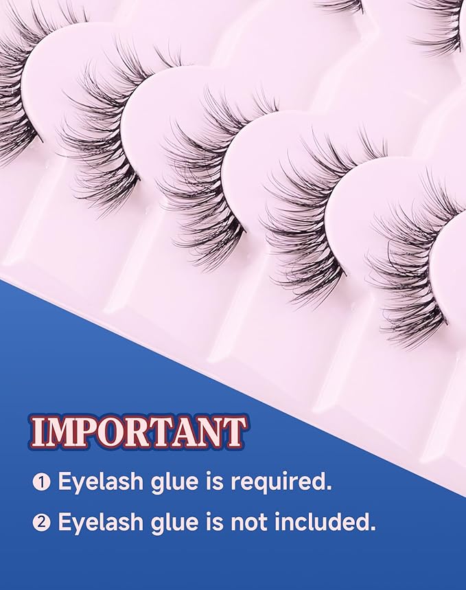 Natural Cat Eye Lashes Strip False Eyelashes Natural Look Flared Manga Spiky Eyelash 7 Pairs 13MM D293-Velvo Beauty