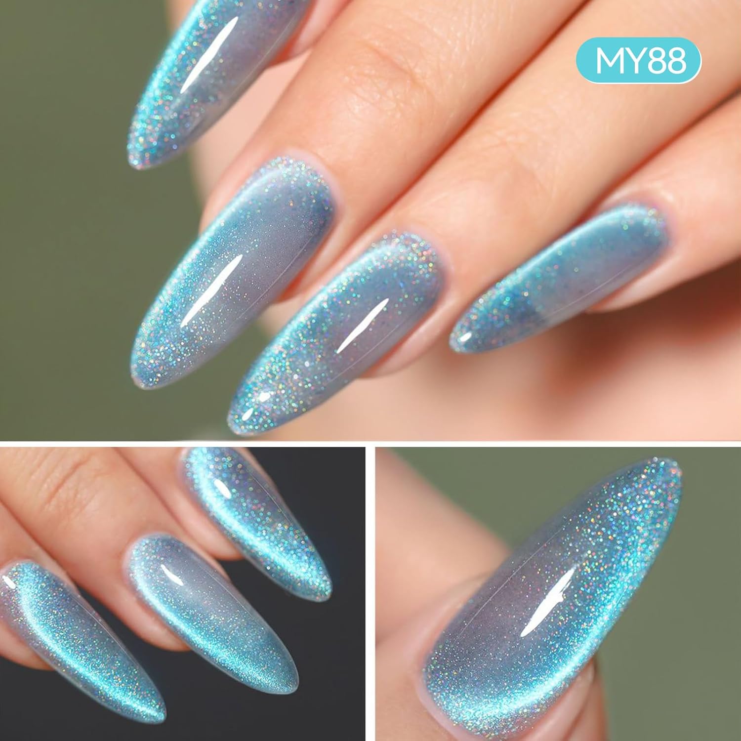 BORN PRETTY Blue Cat Magnetic Eye Gel Nail Polish, Rainbow Holographic Moonlight Glass Magnetic Gel Nail Polish 15ML-Velvo Beauty