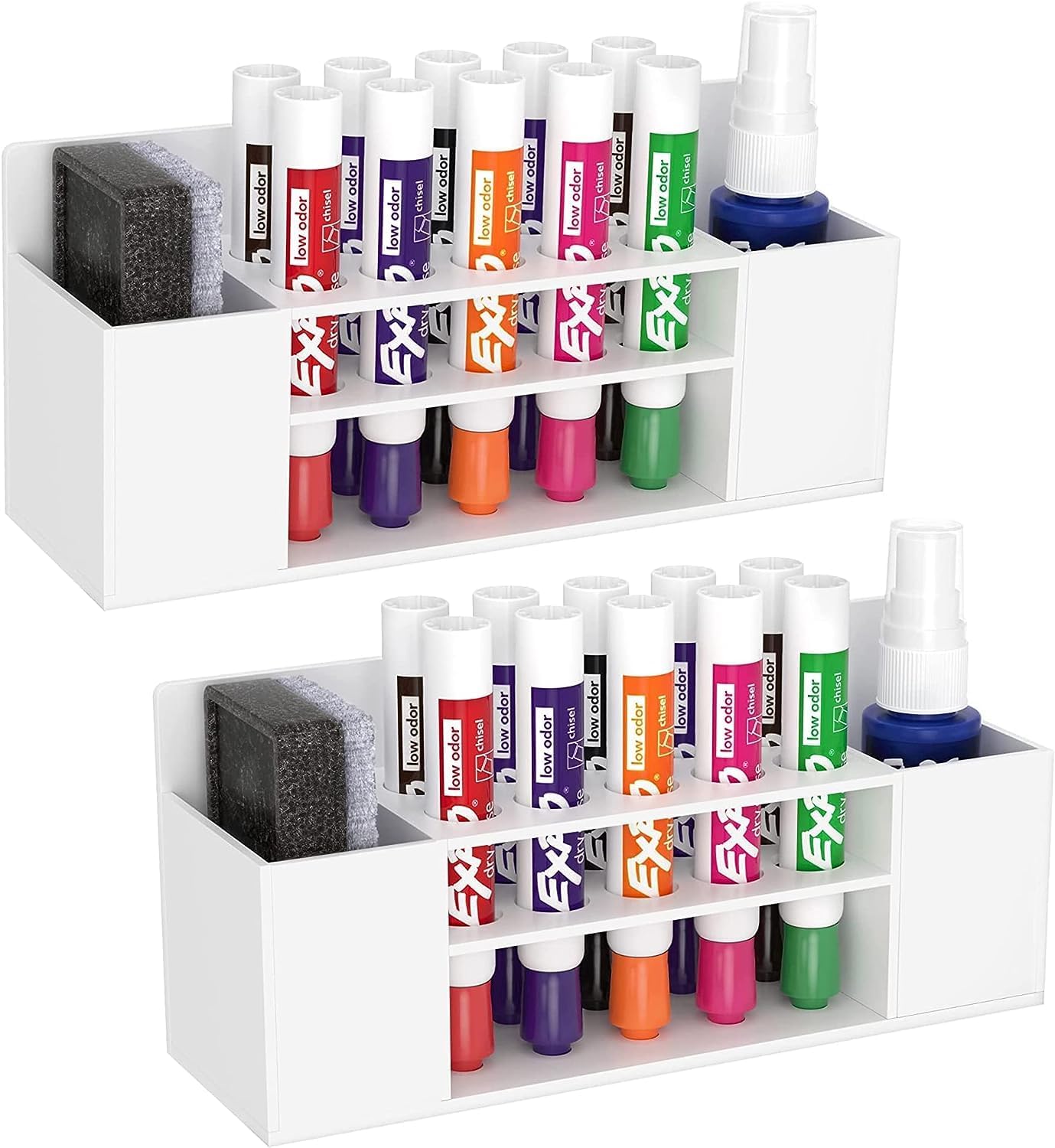 HBlife 2 Pcs Acrylic Magnetic Dry Erase Marker Holder for Whiteboard, Wall Mount 10 Slots Magnet Pen Pencil Holder for Fridge Refrigerator, Locker Organizer Accessories for Classroom Office, White-Velvo Beauty