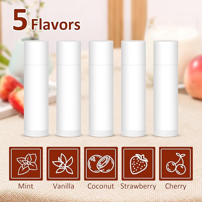 60 Pack Lip Balm Unlabeled, Natural Lip Balm Bulk Blank Tube, Personalized Lip Balm for Party Favors and Gift Basket Filling, Wedding or Baby Shower-5 Flavors-Velvo Beauty