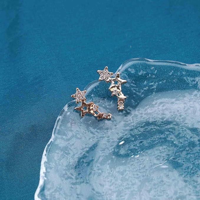 Bohemia Star Climber Crawler Earrings Gold Crystal Star Ear Climber Earrings Cluster Star Studs Earring Festival Earrings Jewelry for Women and Girls (Gold)-Velvo Beauty