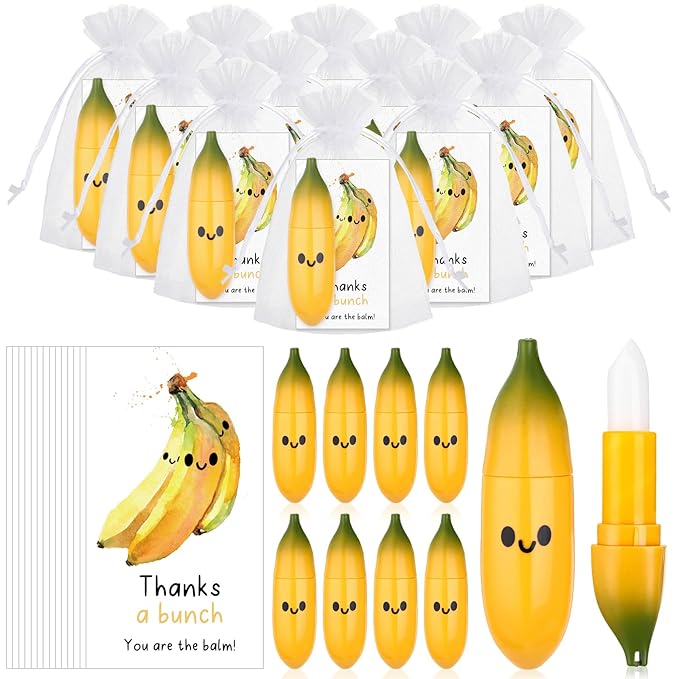 50 Pcs Employee Appreciation Gifts Bulk Banana Lip Balms Staff Appreciation Gift Bulk Lip Balm Gift Set Thank You Gift Lip Care Cream for Coworker Teacher Nurse Women Friend Baby Shower Favors-Velvo Beauty