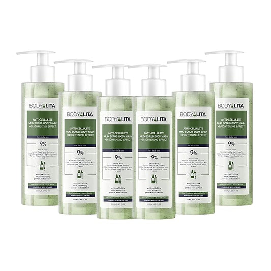 Anti Cellulite Mud Scrub Body Wash, Reduces Cellulite, Gentle Exfoliating, Improves Skin Texture, Provides a Smoother Look, 5.07 Fl Oz (6)-Velvo Beauty