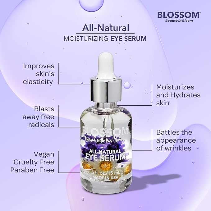 Blossom All Natural Organic Cruelty Free Moisturizing Eye Serum with Essential Oils, Infused with Real Flowers, Made in USA, 0.5 fl. oz., Fall Medley-Velvo Beauty