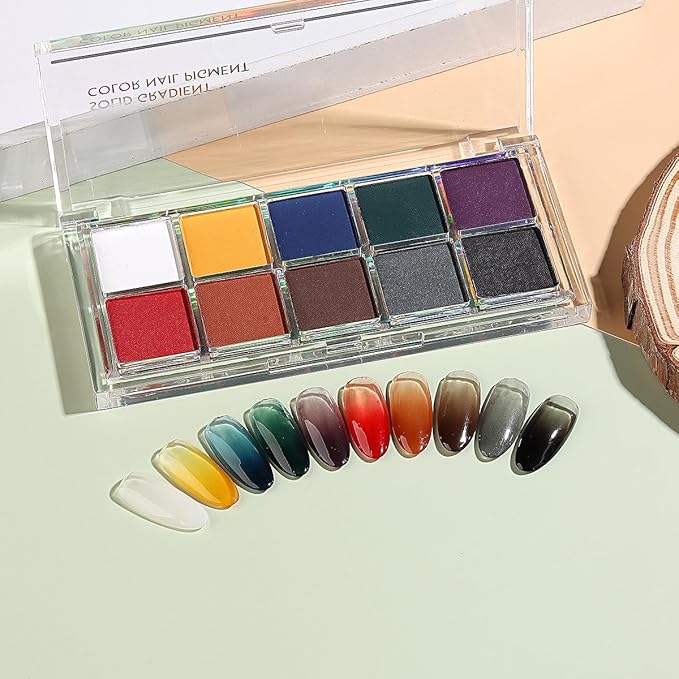 10 Colors Solid Fluorescent Neon Pigment Powder Set Gradient Iridescent Aurora Mermaid Pearl Glitter Dust Kit for Home Salon Nail Art Designs-Velvo Beauty