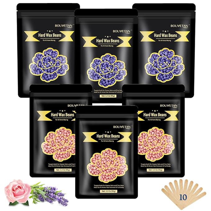 Wax Beads for Hair Removal, 1.3Lb/21oz Hard Wax Beans for Eyebrow, Face, Bikini, Legs, Arms, Full Body Waxing with 10pcs Wax Spatulas, 6 Packs-Velvo Beauty
