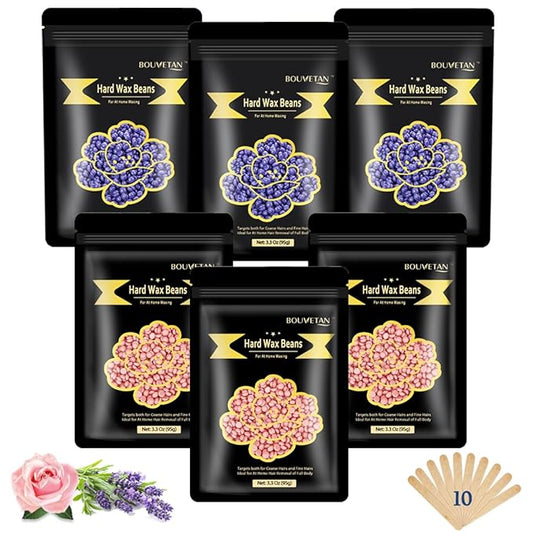 Wax Beads for Hair Removal, 1.3Lb/21oz Hard Wax Beans for Eyebrow, Face, Bikini, Legs, Arms, Full Body Waxing with 10pcs Wax Spatulas, 6 Packs-Velvo Beauty