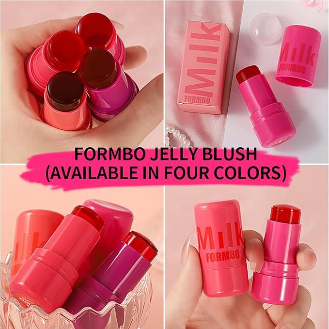 Cooling Water Jelly Tint Blush Makeup Blush Stick 3-in-1 Lip and Cheek Tint Stain Jelly Blush Multi-use Clear Glossy Gel Blush,0.18 Oz (Splash Berry, 0.18 Oz)-Velvo Beauty