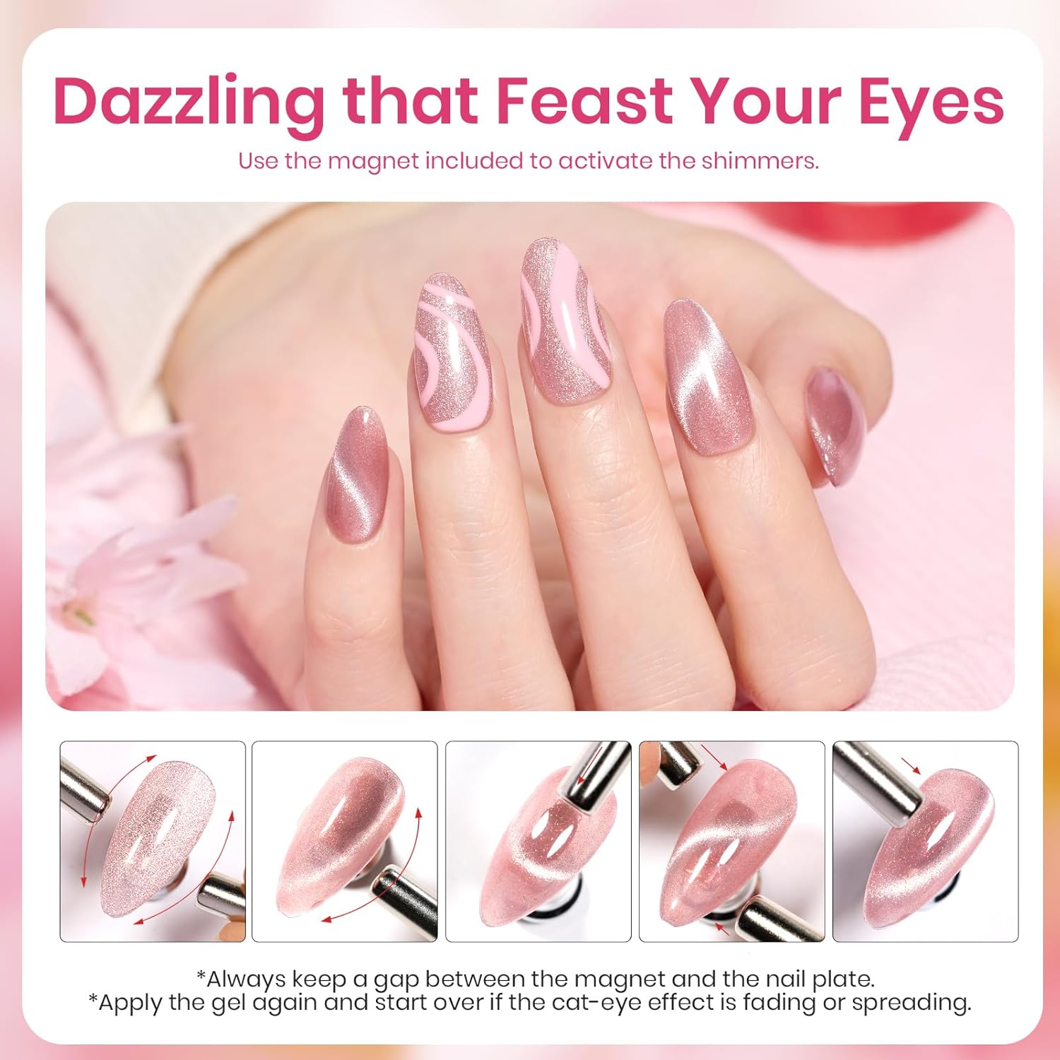 Beetles Pink Cat Eye Gel Nail Polish - 15ML Summer Light Pink Cat Eye Glitter Shimmer Gel Polish with Magnet Soak Off UV Soft Afternoon Collection Nail Art Design Manicure Gifts for Women-Velvo Beauty