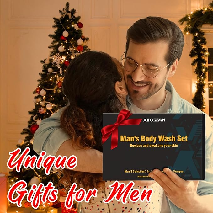 Gifts for Men,Mens Body Wash Gift Set Cleansing & Hydrating Skin w/Face Wash,Deodorant,Sandalwood & Cologne 3 in 1 Hair,Face & Body Wash,Mens Stocking Stuffers Christmas Gifts for Men Him Dad Husband-Velvo Beauty