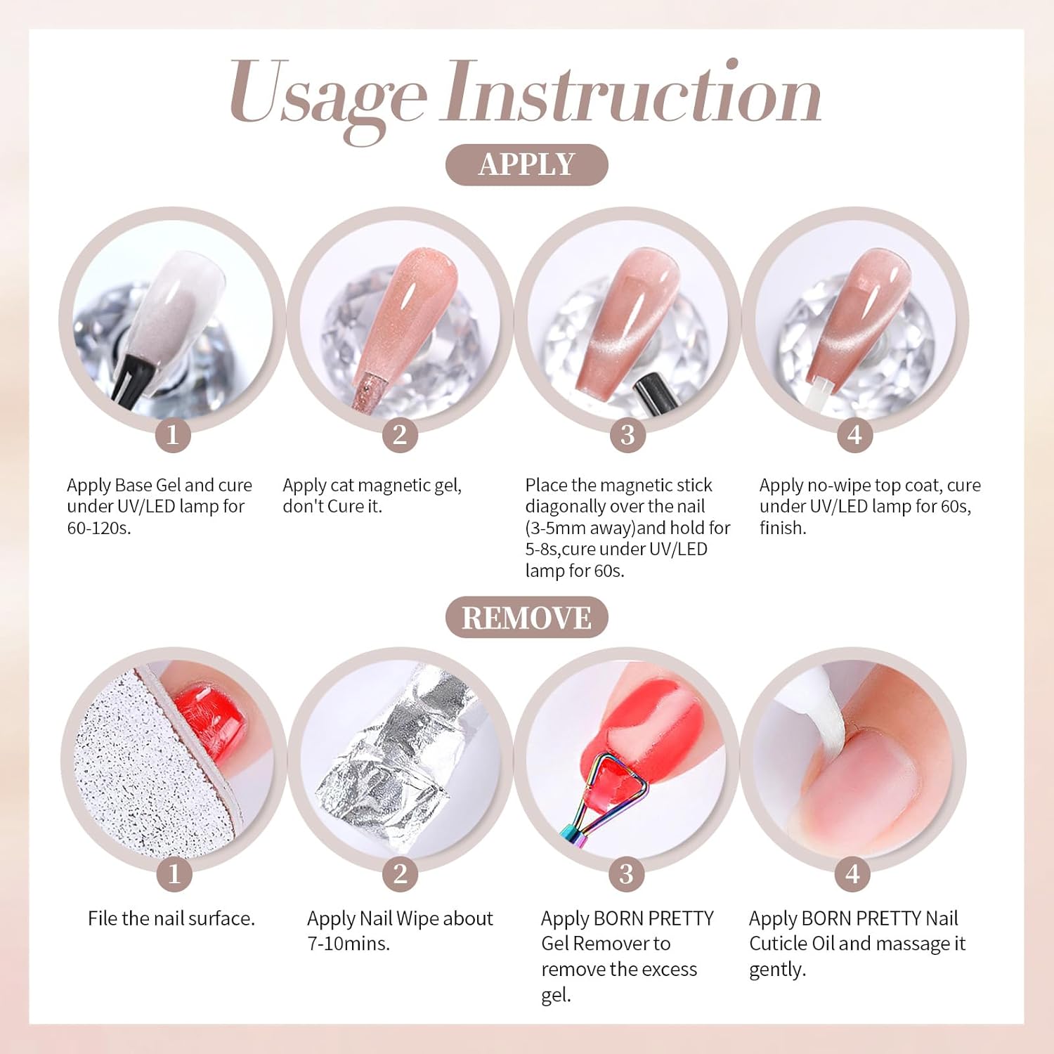 Born Pretty Cat Magnetic Eye Gel Nail Polish, Pink Moonlight Cat Magnetic Gel Nail Polish Delight Magnetic Nail Polish for Nail Art Manicure Salon DIY at Home 15ML-Velvo Beauty