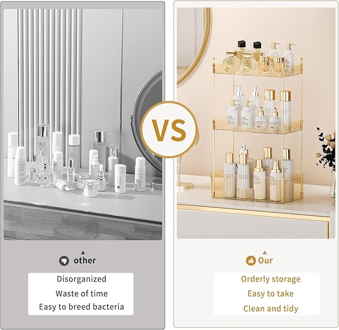 3 Tier Bathroom Countertop Organizer, Makeup Skin Care Organizer, Perfume Tray Vanity Countertop Organizer for Bathroom Countertops-Velvo Beauty