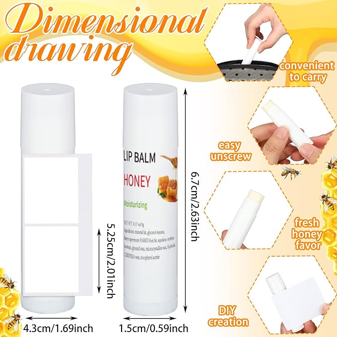 Demissle 150 Pcs Unlabeled Lip Balm Bulk Chapped Stick Blank Mini Lip Balm Gifts Moisturizing Lip Balms Favors for Women Homeless Wedding Bridal Shower Favors Baby Shower Guests Favors(Honey)-Velvo Beauty