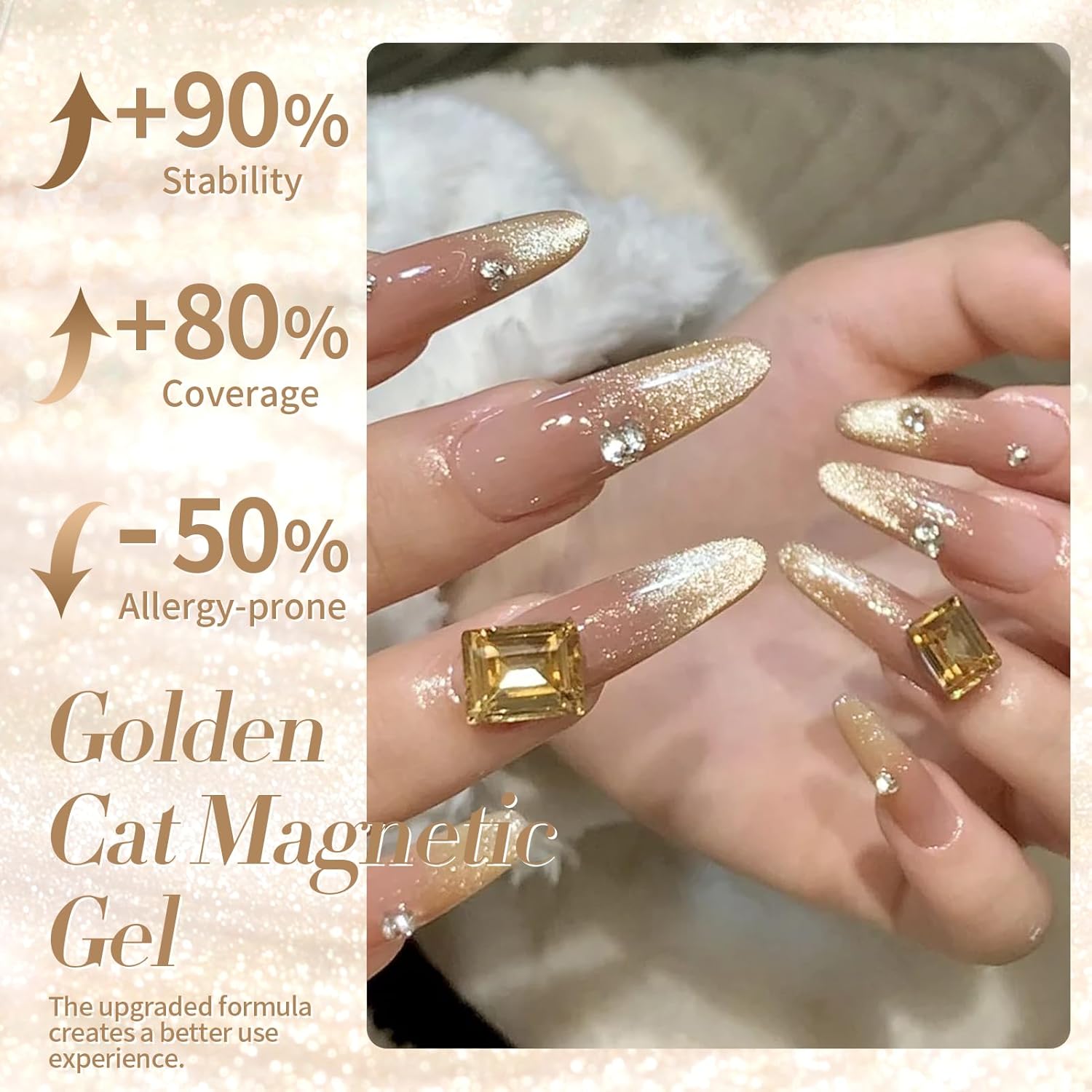 Born Pretty Cat Magnetic Eye Gel Nail Polish Champagne Gold Holographic Glitter Gel Polish Glass Magnetic Gel Nail Polish 15ML-Velvo Beauty