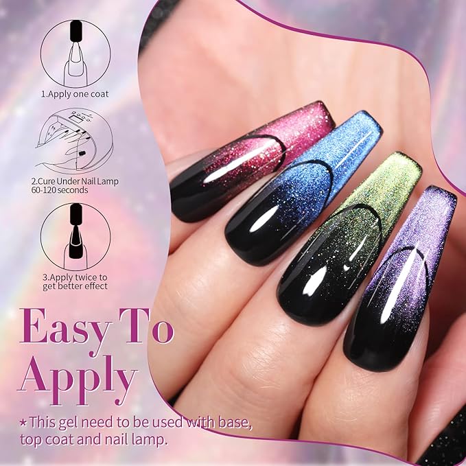 Born Pretty 9D Magnetic Gel Nail Polish Reflective Glitter Gel Polish Holographic Colorful Cat Magnetic Gel Polish Set 7ML 6PCS-Velvo Beauty