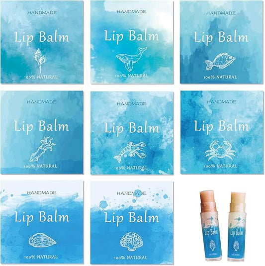 CRASPIRE Lip Balm Labels 80pcs Homemade Lip Balm Labels 2” Clear Lip Balm Labels for Tubes Printable Waterproof Lip Balm Stickers Labels for Lip Balm Handcream Candle Container（Marine Life-Blue）-Velvo Beauty