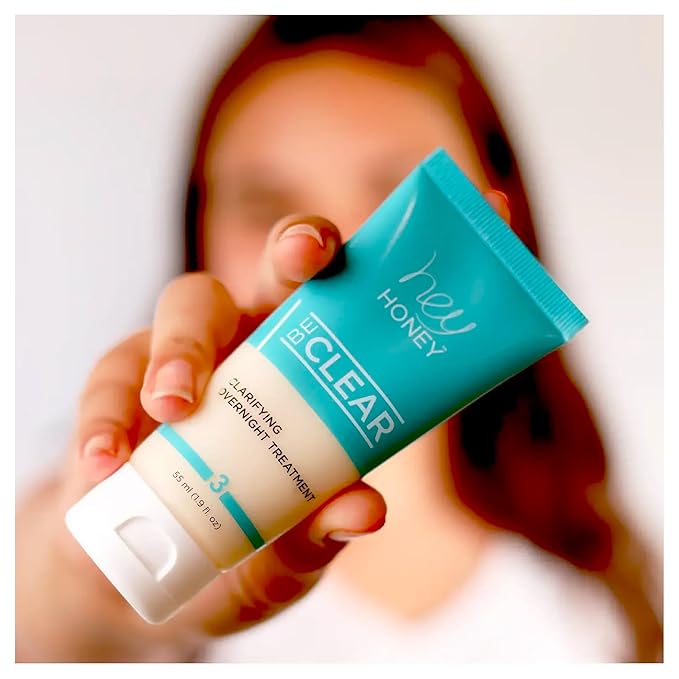 Hey Honey Skincare Be Clear Acne Routine | Clarifying Overnight Treatment | Propolis & Herbal Cream for Blemishes & Acne-Prone Skin | Immidiate Soothing Relief | 1.9 Oz-Velvo Beauty