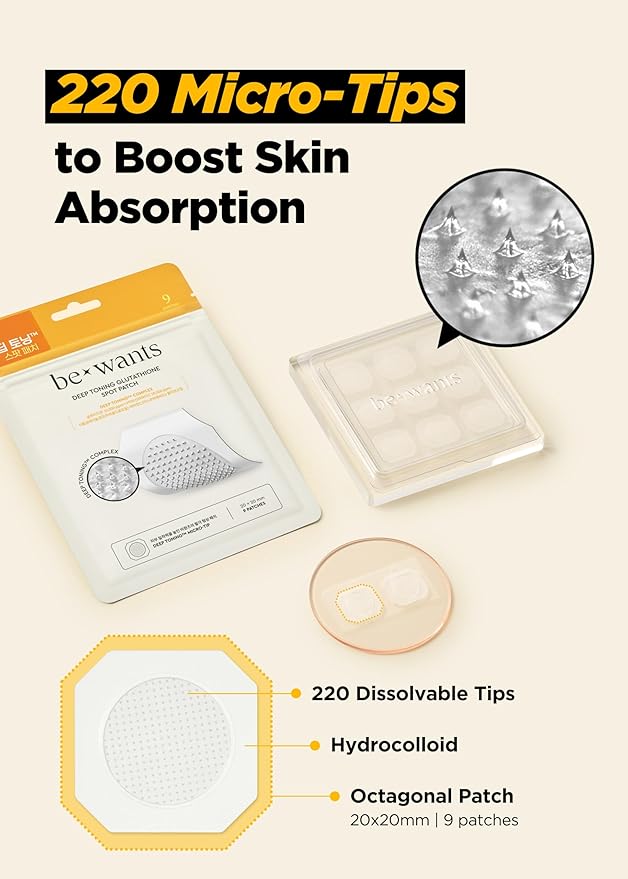 Bewants Deep Toning Glutathione Spot Patch – Micro Tip Patches for Skin Elasticity, Texture & Blemish Care, 9 Patches-Velvo Beauty