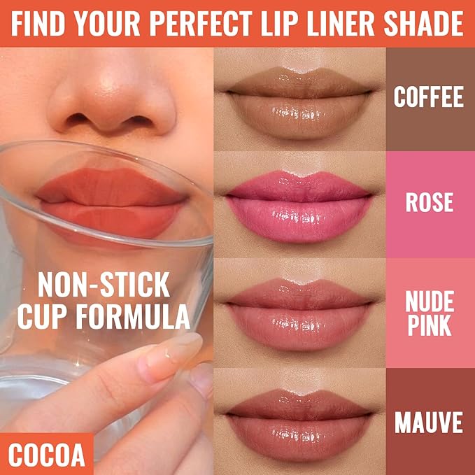 4pcs Lip Stain Peel Off - Lip Liner Stain Long Lasting Waterproof with Tweezer,2-in-1 Lip Liner Matte,Natural Finish,Non-Stick Cup,Stay On All Day,Perfect for Gift(Cocoa+Rose+Nude+Mauve)-Velvo Beauty