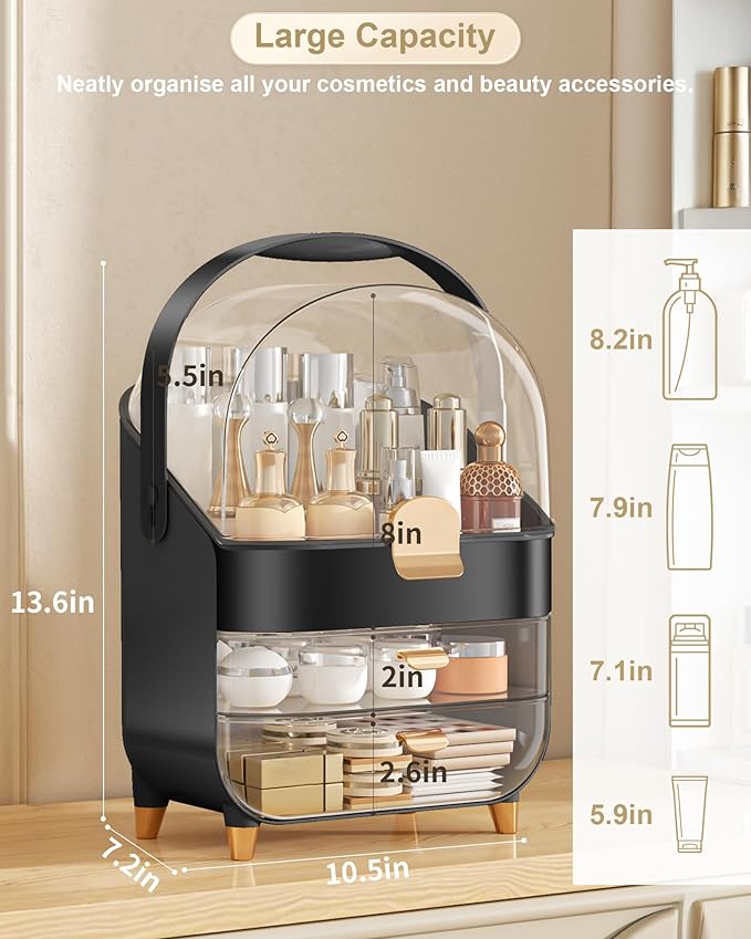Makeup Organizer, Skincare Holder Bathroom Counter Organizer, Storage Box Cosmetic Display Cases, Teen Girl Gifts Trendy Stuff Make up Organizers for Vanity, Dresser, Countertop (black)-Velvo Beauty