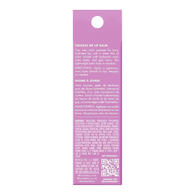 e.l.f. Squeeze Me Lip Balm, Moisturizing Lip Balm For A Sheer Tint Of Color, Infused With Hyaluronic Acid, Vegan & Cruelty-free, Grape-Velvo Beauty