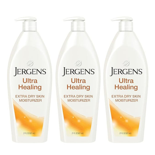 Jergens Ultra Healing Dry Skin Lotion, Hand and Body Moisturizer for Quick Absorption into Extra Dry Skin with Hydralucence Blend, Vitamins C, E and B5, White, 21 oz, Pack of 3-Velvo Beauty