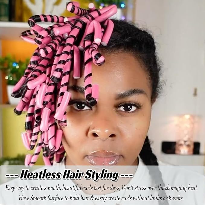 30PCS 9.45" Heatless Flexible Curling Rod, Skinny Small Flexi Rod Soft Twist Foam Hair Rollers for Tight Curl Women Girl Home Use Long and Short Hair (0.31 x 9.45 Inch, Pink#)-Velvo Beauty