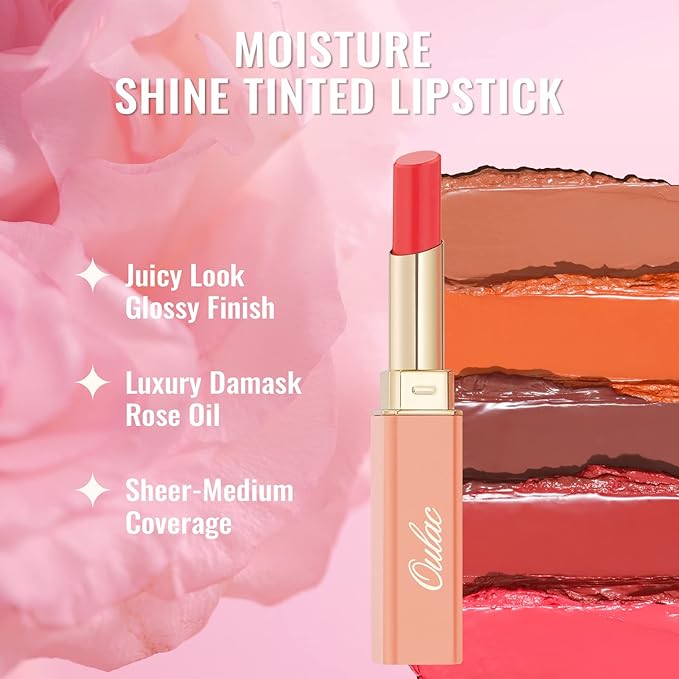 Oulac Apple Red Lipstick - Moisturizing Lip Stick Glossy Solid Shine Lip Gloss, Sheer Shine Juicy Finish, Lightweight and Hydrating Formula for Dry Lip Care, Vegan 2.2g/0.07oz (01)-Velvo Beauty