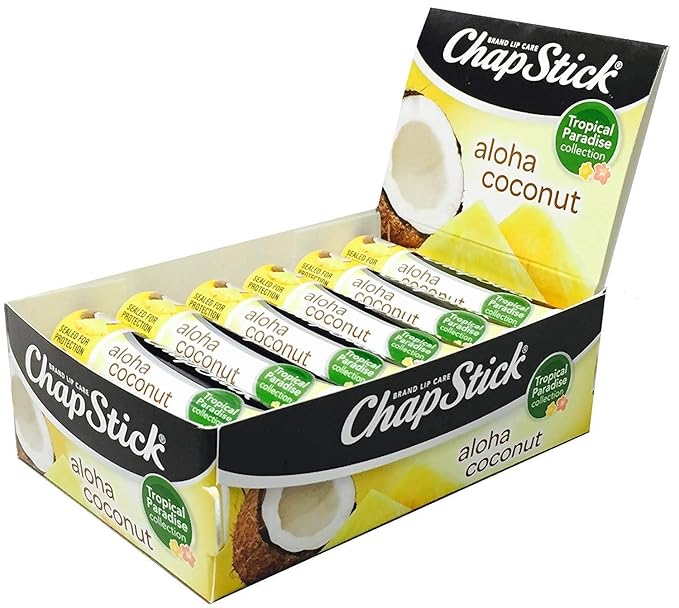 Chapstick Limited Edition Tropical Paradise Collection Aloha Coconut Flavored Skin Protectant Lip Balm Tube - Great for Moisturizing & Hydrating Chapped, Cracked, Dry Lips â€“ 0.15oz Each, 12 Sticks-Velvo Beauty