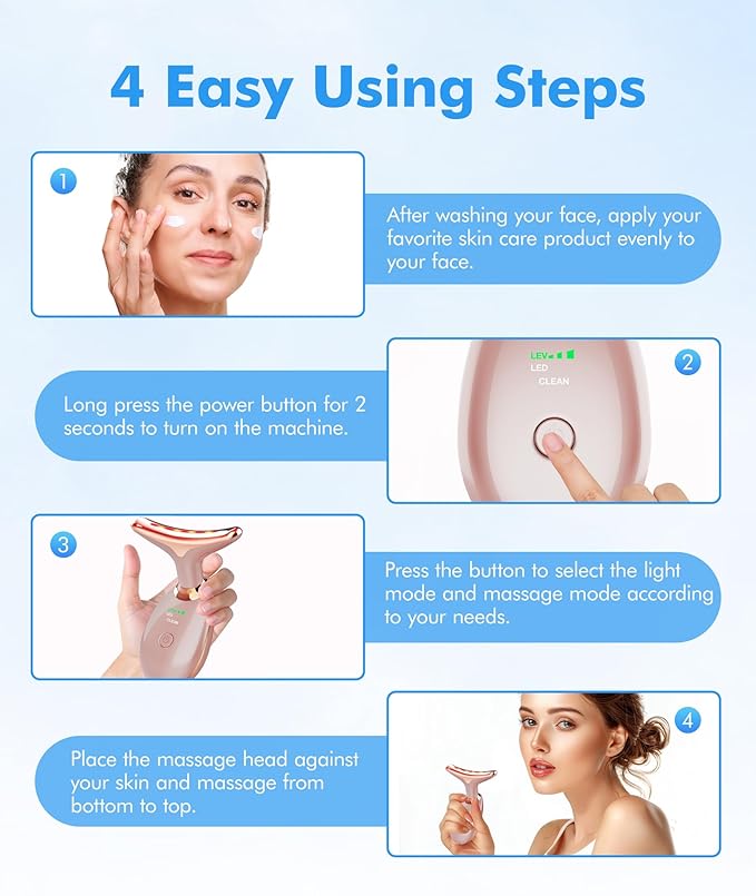 Red Light Therapy for Face and Neck, 7 Color Face Massager Tool for Wrinkles, Double Chin, Vibrating Facial Massager with Thermals for Skin Care, Rose Gold-Velvo Beauty