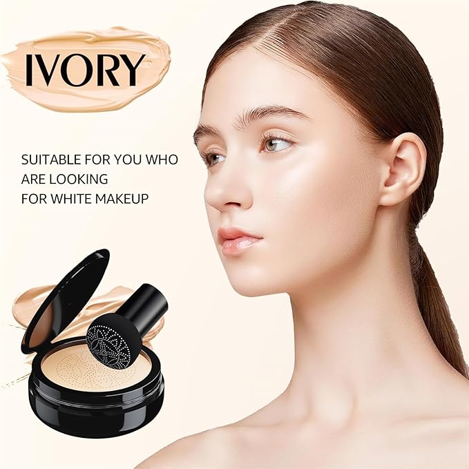 Mushroom Head Air Cushion CC Cream - BB Cream Face Makeup Foundation for Mature Skin Moisturizing Concealer Brighten Long-Lasting, Even Skin Tone for All Skin Types, Ivory Color-Velvo Beauty