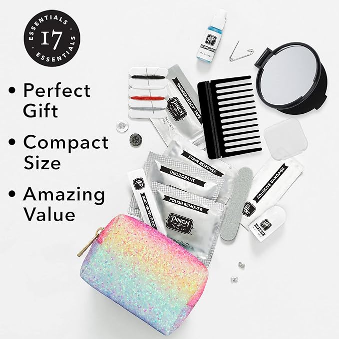 Pinch Provisions Rainbow Minimergency Kit, includes 17 Travel-Sized Cosmetic Essentials, Convenient for Purses, Emergency Beauty Accessories, Gifts for Holiday’s & Birthday’s-Velvo Beauty