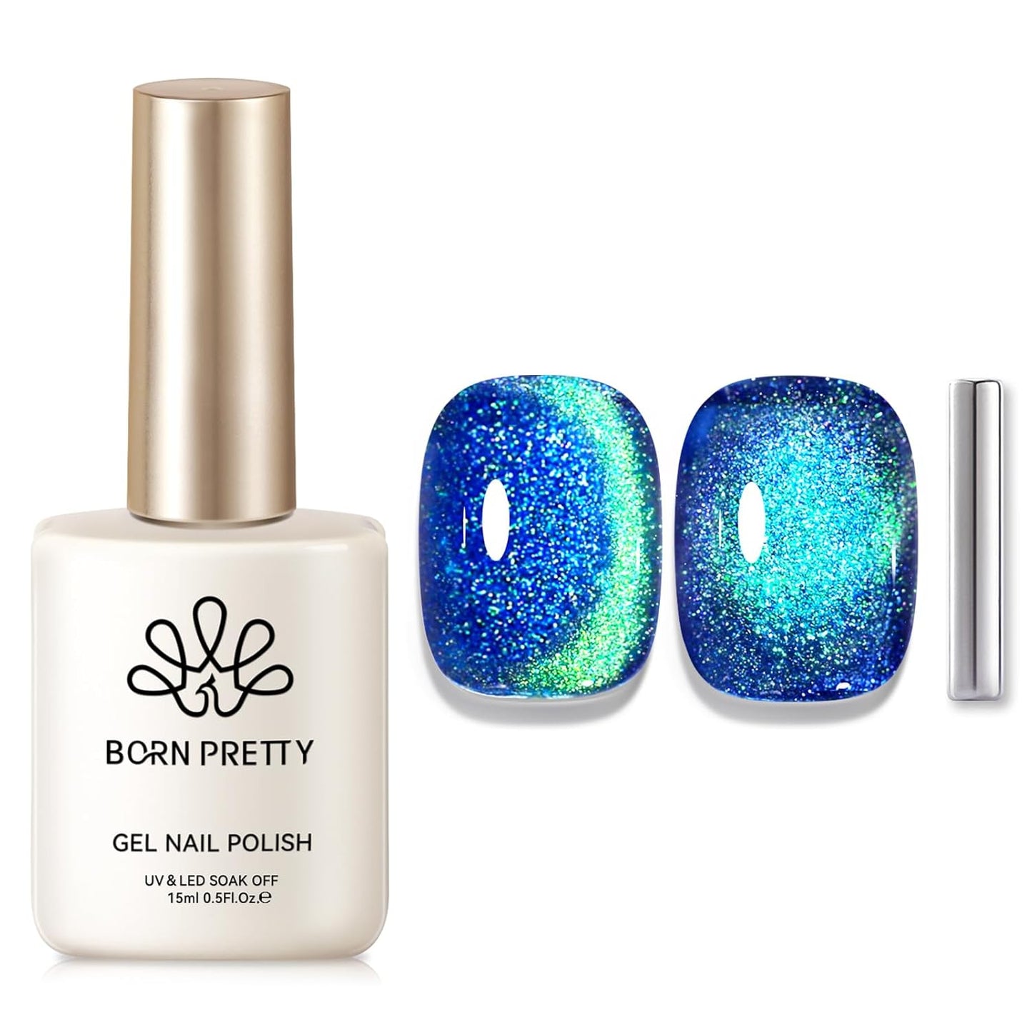 Born Pretty Cat Magnetic Eye Gel Nail Polish, Blue Glitter Cat Magnetic Gel Nail Polish, Holographic Magnetic Nail Polish for Nail Art Manicure Salon DIY at Home 15ML-Velvo Beauty