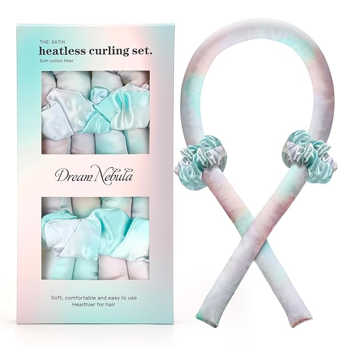 Satin Heatless Curling Set - Hair Rollers for Curls Heatless Hair Curlers & Hot Rollers Hair Curlers to Sleep in Curling Rod Headband Curler (Dream Nebula)-Velvo Beauty