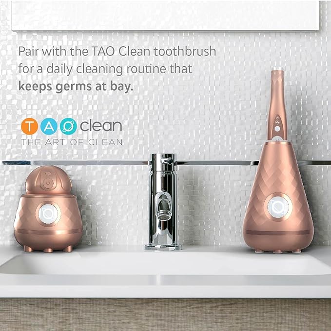 TAO Clean Ona Diamond Orbital Facial Brush and Cleansing Station, Electric Face Cleansing Brush with Ergonomic Handle, Dual Speed Settings, Rose Gold-Velvo Beauty