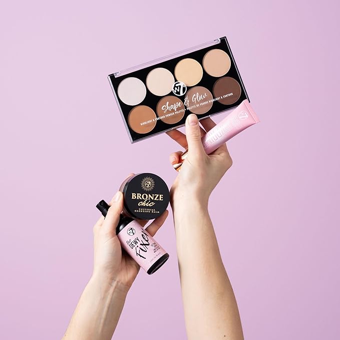 W7 Shape & Glow Makeup Set - Dewy Finish - 4 Product Set - Bronze, Contour & Secure-Velvo Beauty