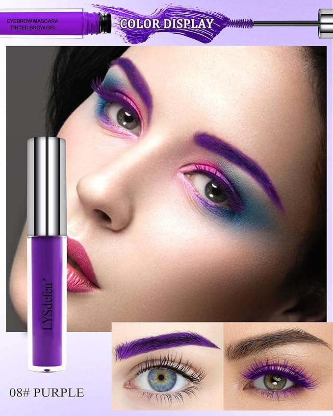 Tinted Eyebrow Mascara Gel-1Pcs Long-lasting Waterproof Smudge-proof Purple Brow Glue Colored Liquid Mascara,Tinted Brow Filler Curling Mascara,Women‘s Day Eye Makeup Gift for Women Girl-08-Velvo Beauty