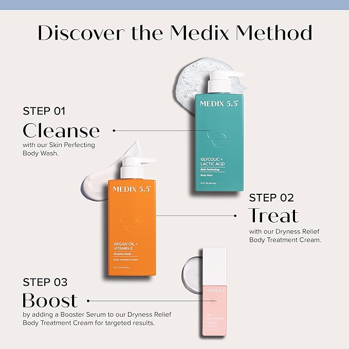 MEDIX 5.5 Glycolic Acid Exfoliating Face & Body Scrub Cleanser + Argan Oil Moisturizing Body Cream Lotion 2PC Skin Care Set | Alpha Hydroxy Acid & Lactic Acid Foaming Body Wash & Face Wash, 2PC Set-Velvo Beauty