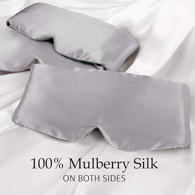 Zenssia 100% Mulberry Silk Sleep Mask Eye Mask for Man and Woman with Adjustable Headband, Full Size Large Sleep Mask & Blindfold for Total Blackout for All Night Sleep, Travel & Nap-Silvergrey-Velvo Beauty