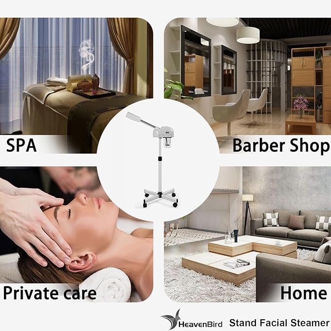 Stand Professional Ozone Facial Steamer with Touch Control, Adjustable Height & Rolling Base, 360° Rotatable Nozzle, Hot Mist Function, Use for Home, Salon SPA (White)-Velvo Beauty