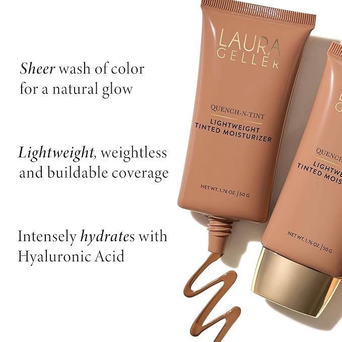 LAURA GELLER NEW YORK Quench-n-Tint Hydrating Foundation - Medium - Sheer to Light Buildable Coverage - Natural Glow Finish - Lightweight Formula with Hyaluronic Acid-Velvo Beauty