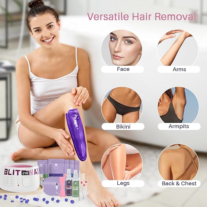 BLITZWAX Brazilian and Bikini Waxing Kit for Women, Hard Wax Warmer for Face, Legs, and Body, At Home Hair Removal Kit, Beginner Friendly, Quick Heating, Frost Reverb Digital Wax Pot-Velvo Beauty