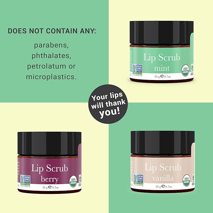 Organic Lip Scrub Mint - Lip Scrubs Exfoliator & Moisturizer, Lip Exfoliator Scrub, Sugar Lip Scrubs, Lip Sugar Scrub, Lip Care Products for Chapped Lips, Lip Scrubber, Lip Moisturizer for Dry Lips-Velvo Beauty