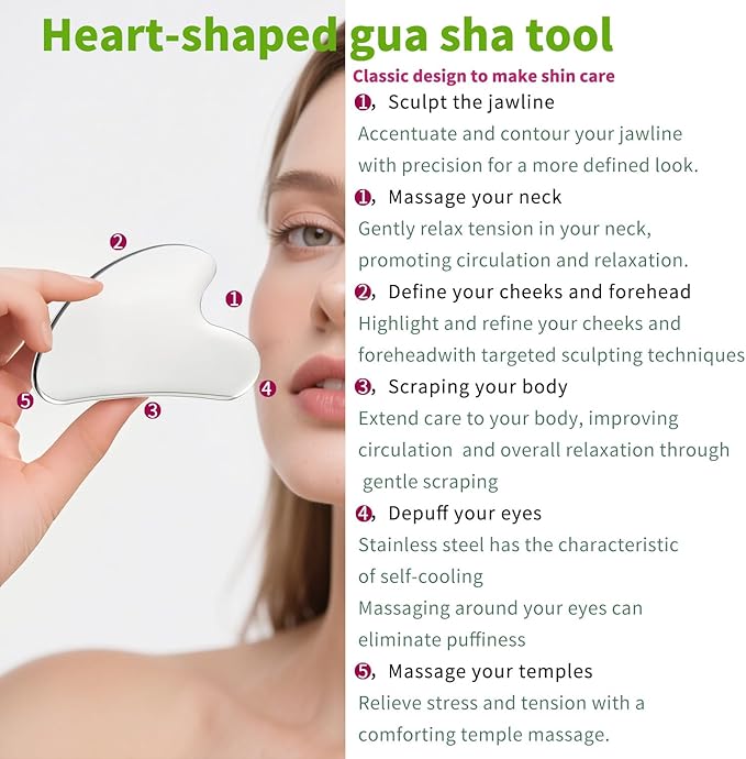 ANNROS 2Pcs Stainless Steel Gua Sha Facial Tools, GuaSha Set for Face Neck, Natural Skin Care，Perfect GuaSha Set for Skincare and Rituals and Travel-Friendly, Gift for Women-Velvo Beauty