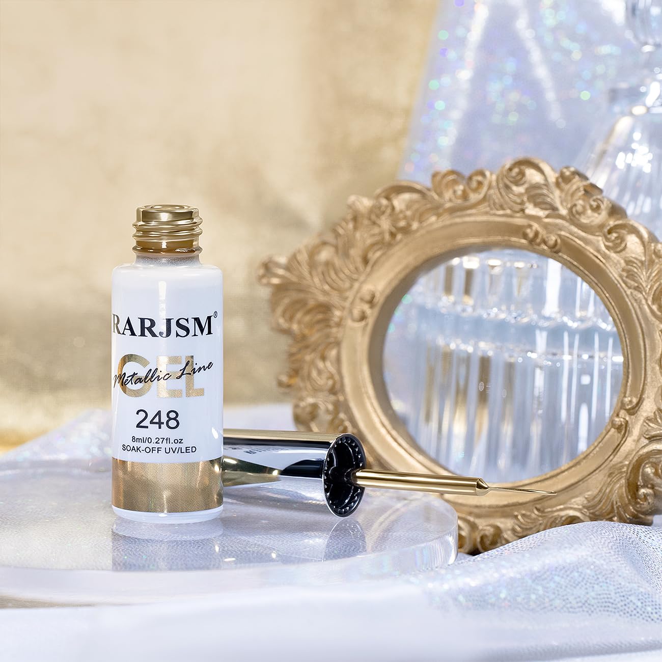 RARJSM Metallic Nail Art Gel Liner Bronze Gold Mirror Chrome 3D Effect Gel Nail Polish 8ml Build in Thin Brush Metal Painted Drawing Striper Painting Gelpolish Soak off Curing Requires for Home Salon-Velvo Beauty