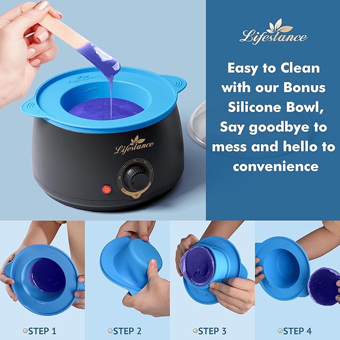 Lifestance Complete Home Waxing Kit, L1 Hard Wax Warmer for Hair Removal, Brazilian Bikini Wax Kit for Women Men, 59 Items, No-Mess Silicone Liner, Wax Heater, Hot Wax Pot for Body Leg Face Eyebrow-Velvo Beauty